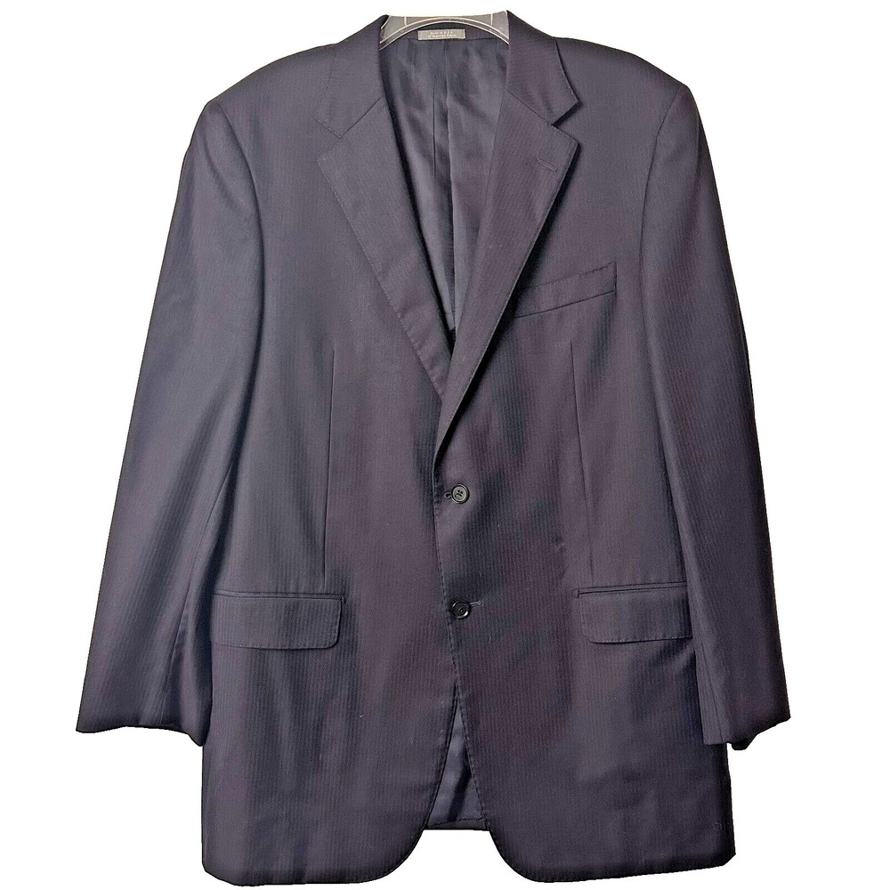 Daniel Cremieux Loro‎ Piana Super 170s Wool Blazer Navy Herringbone Jacket Mens